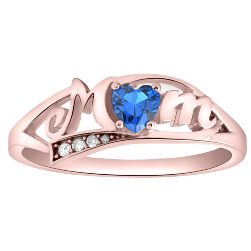 5/8Ct Heart Shaped Sapphire & Diamond Mom Ring in White, Yellow or Rose Gold (G-H, I1)