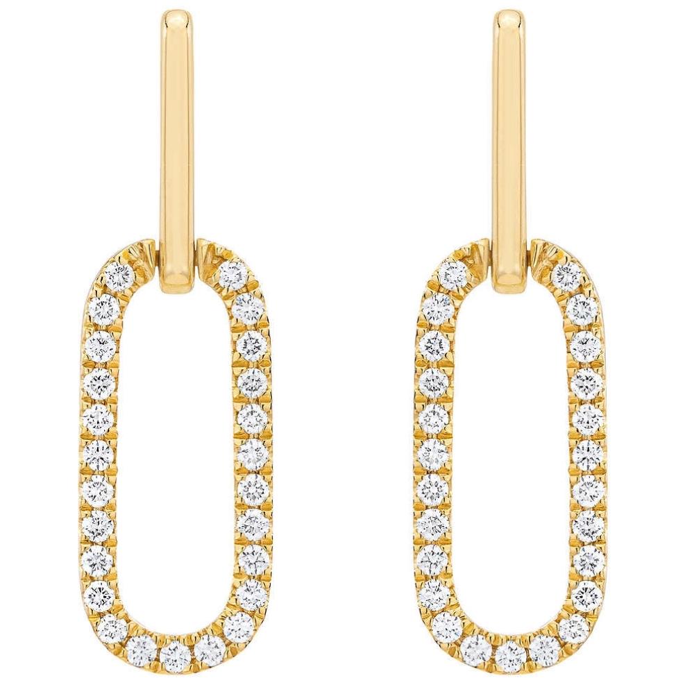 1/2Ct Diamond Paperclip Drop Earrings 10k Yellow Gold Women's 1" Tall Lab Grown (G-H, VS)